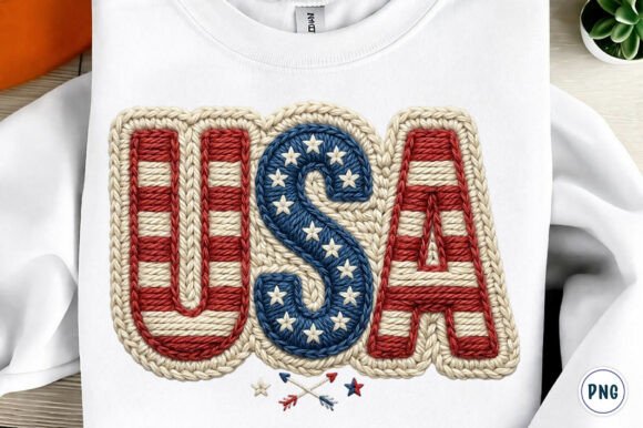 4th of July PNG: Faux Yarn USA Design Asset