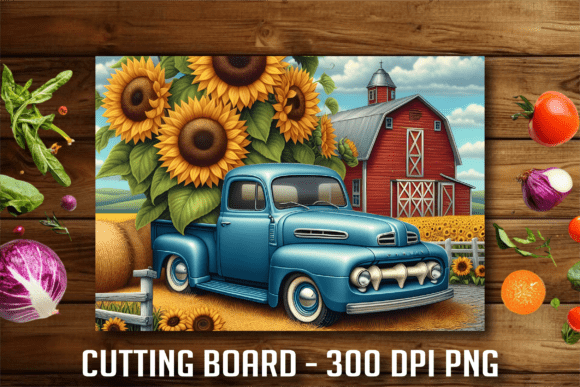 Blue Truck Sunflower Farm Cutting Board: A Design Asset for Authentic Branding