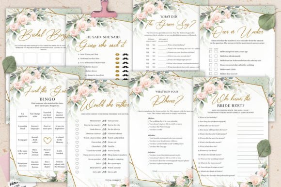 Blush Floral Bridal Shower Games Digital Design