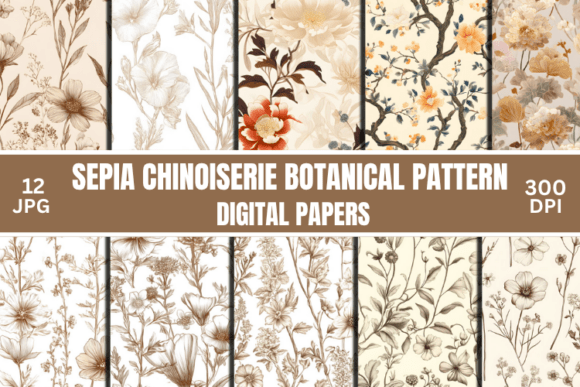 Elevating Design with Sepia Chinoiserie Botanical Patterns