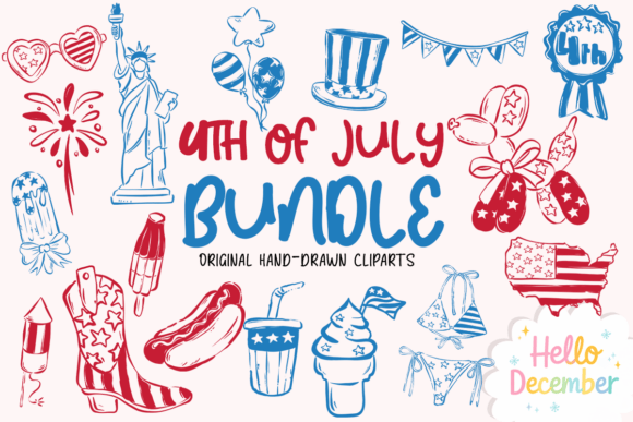 Hand Drawn 4th of July Cliparts for Creative Projects