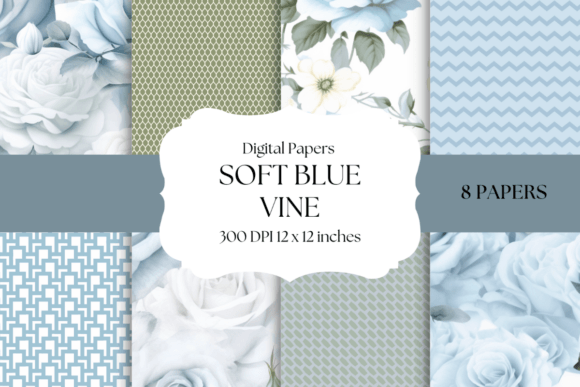 Serene Visuals: Exploring Soft Blue Vine Digital Papers