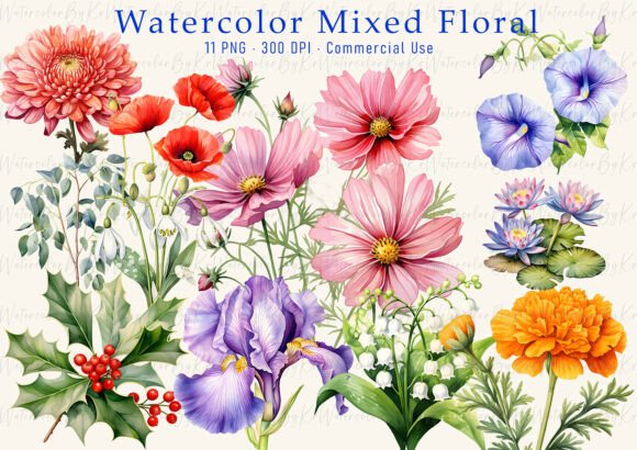 Wildflower Watercolor Clipart for Modern Design
